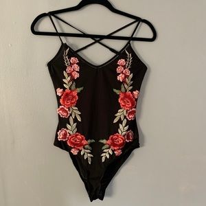 Mesh Floral Appliqué Bodysuit